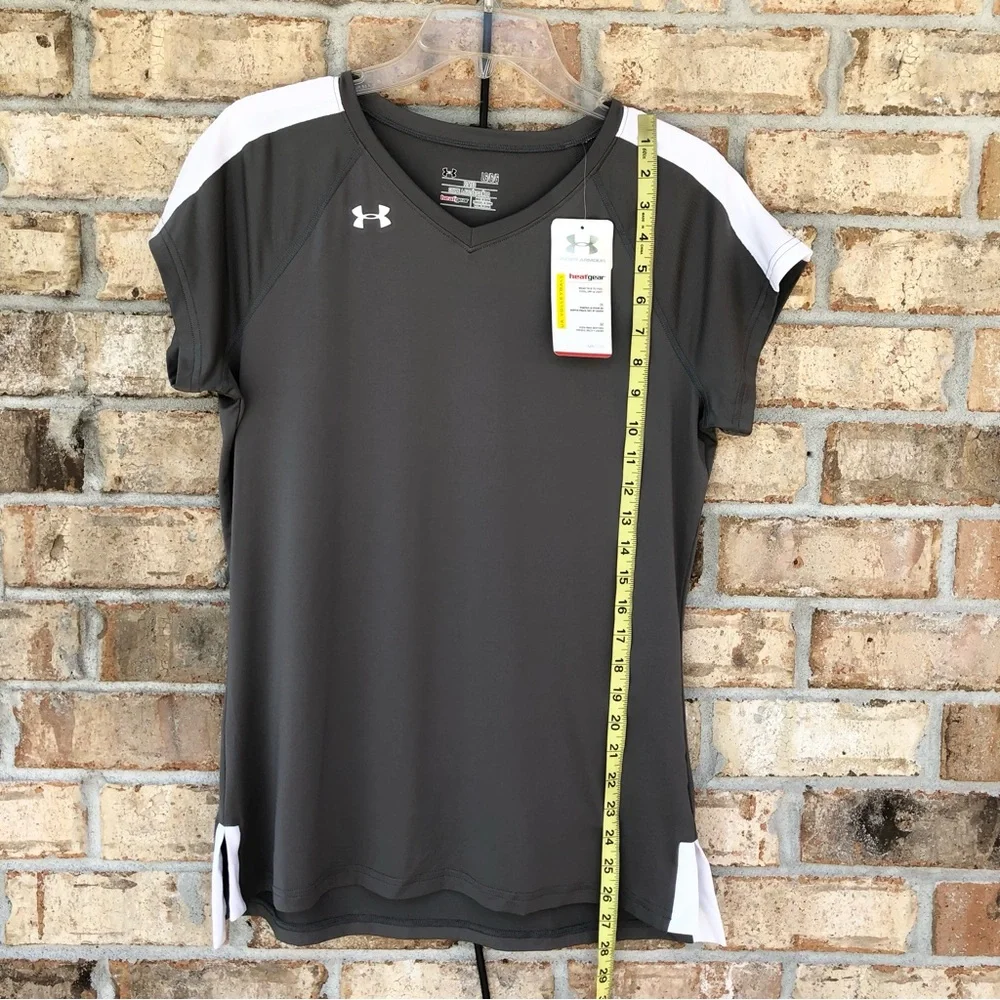 Under‎ Armour Heat Gear Gray White Short Sleeve Fitted Shirt Size L